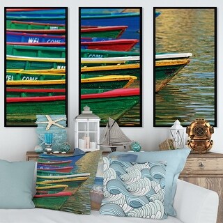 Designart "Color Boats on Phewa Lake Nepal" Boats Framed Canvas Wall ...